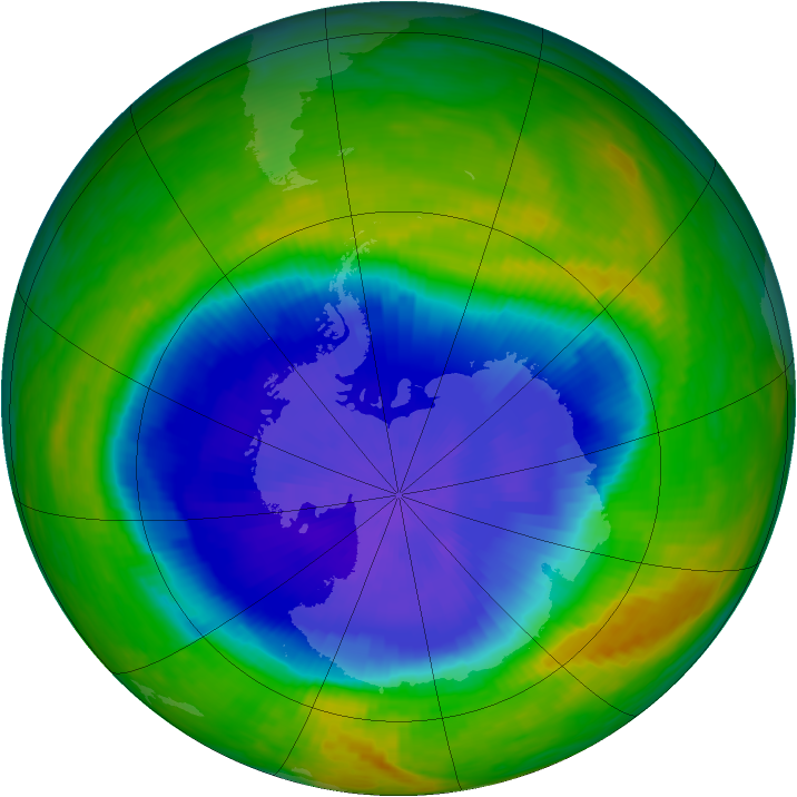Antarctic ozone map for 19 October 1990